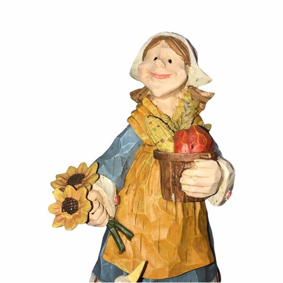 Vintage Pilgrim Man Woman Cat Statue Thanksgiving - Picture 2 of 14